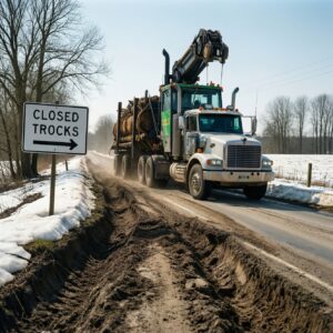 Дорога Волома — Муезерский: весенние ограничения, но лесовозы продолжают ездить